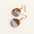 Blue & Brown Marble Hexagon Earrings