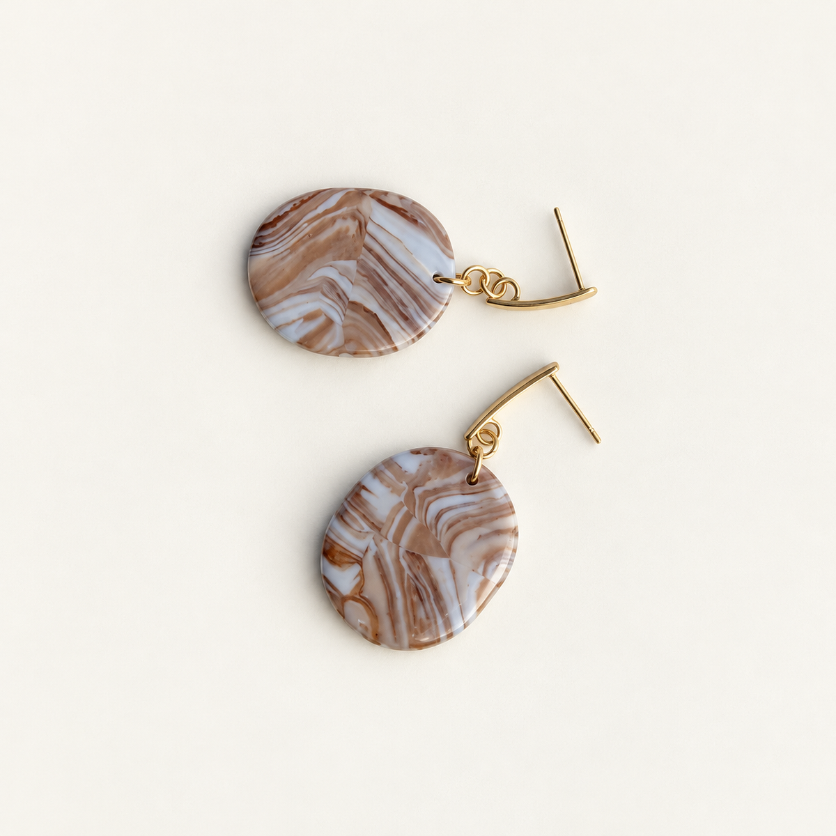 Blue & Brown Marble Oval Earrings