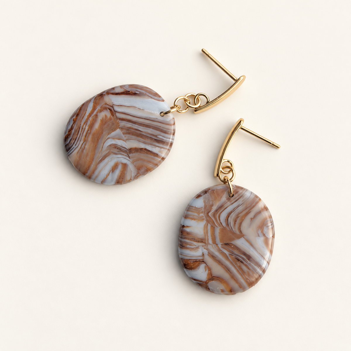 Blue & Brown Marble Oval Earrings