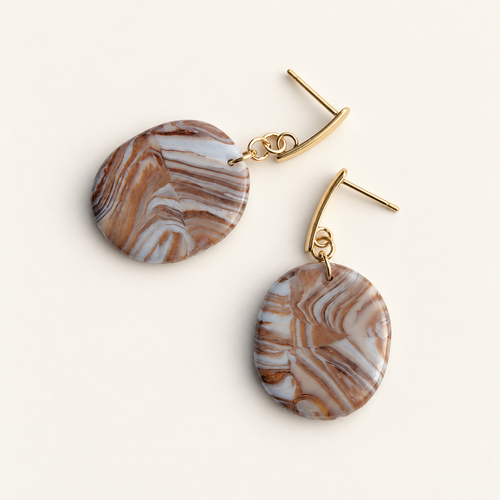 Blue & Brown Marble Oval Earrings