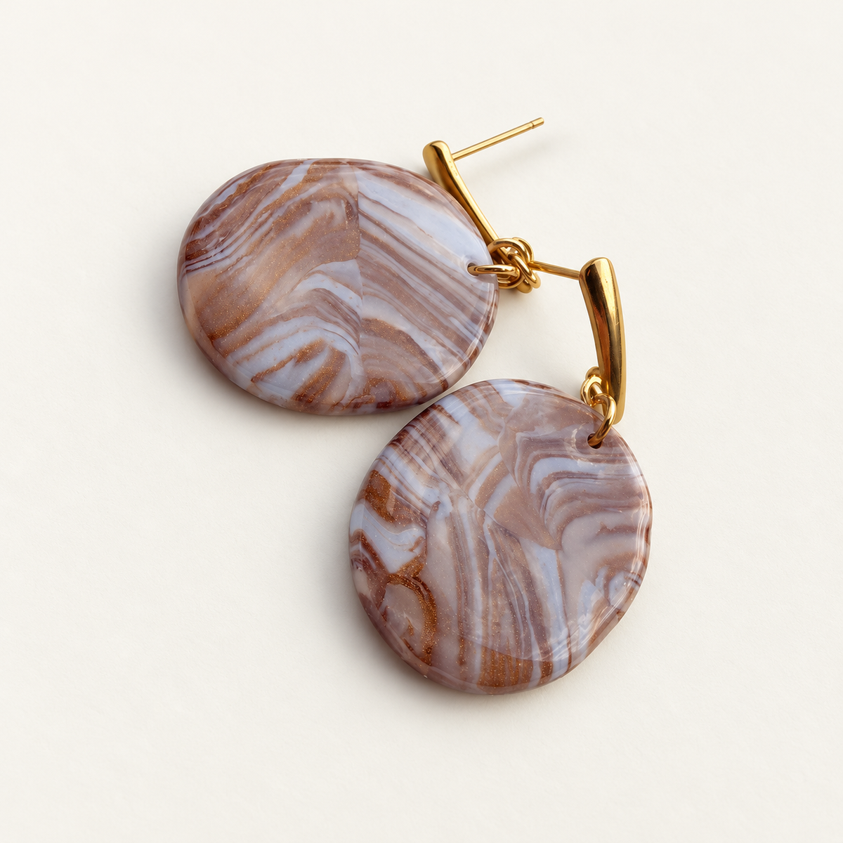 Blue & Brown Marble Oval Earrings
