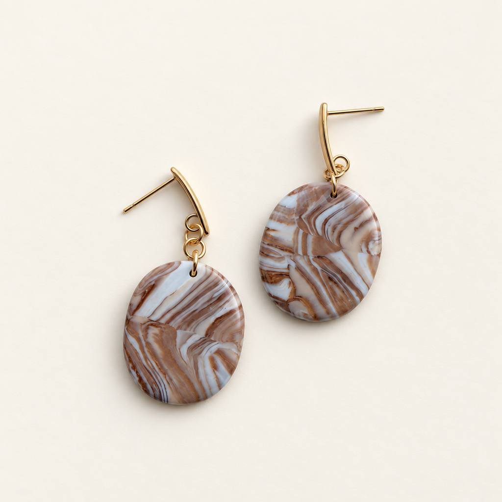 Blue & Brown Marble Oval Earrings