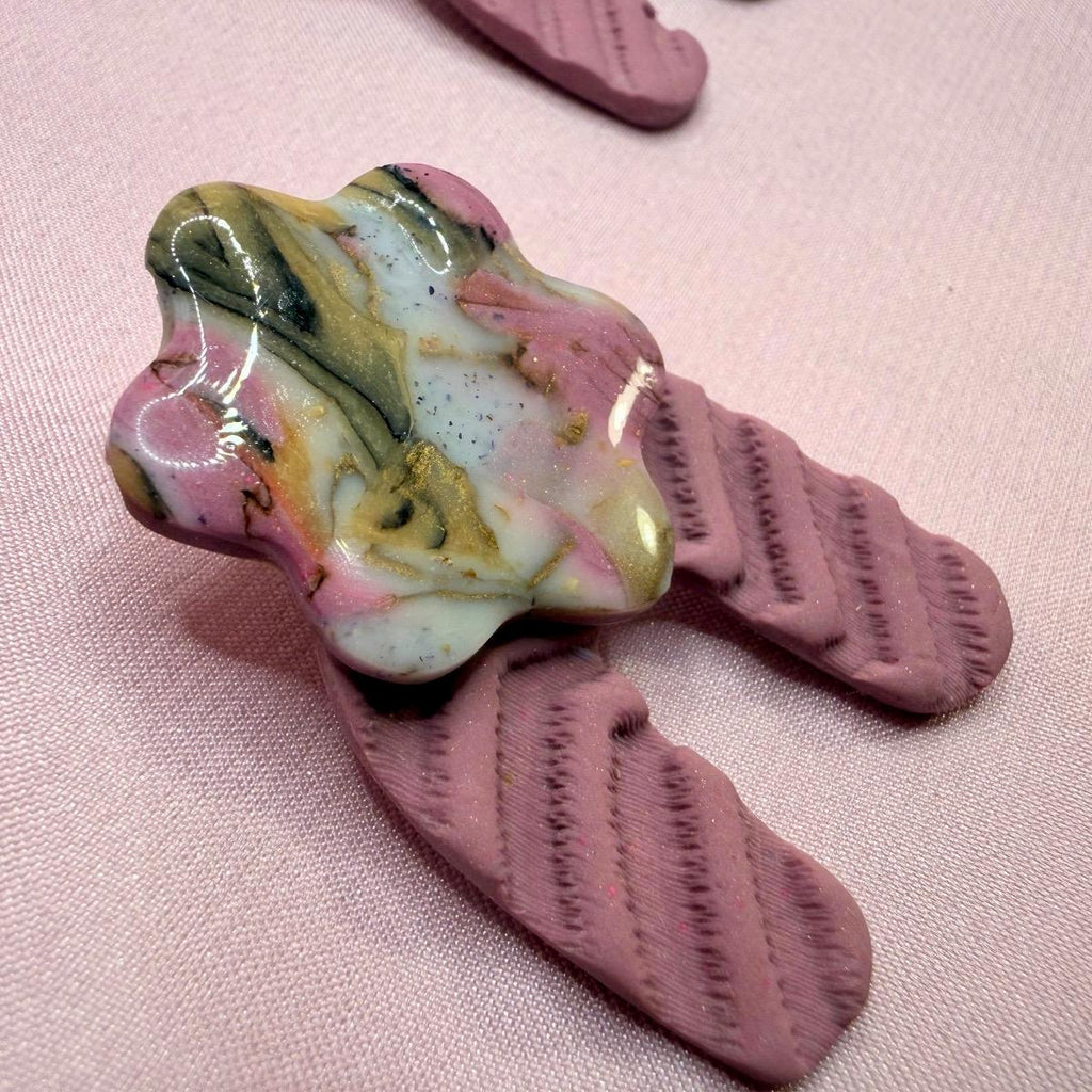 Pink marble polymer clay statement earrings with textured dusty pink base by ToBe – photo 2