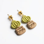 Green polymer clay cactus dangle earrings with gold-tone hardware by ToBe