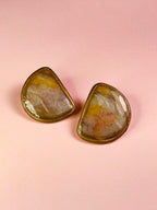 Blush pink marble polymer clay stud earrings with gold trim by ToBe – photo 3