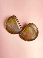Blush Marble Stud Earrings – Gold-Trimmed Polymer Clay