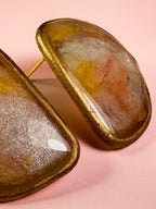 Blush Marble Stud Earrings – Gold-Trimmed Polymer Clay